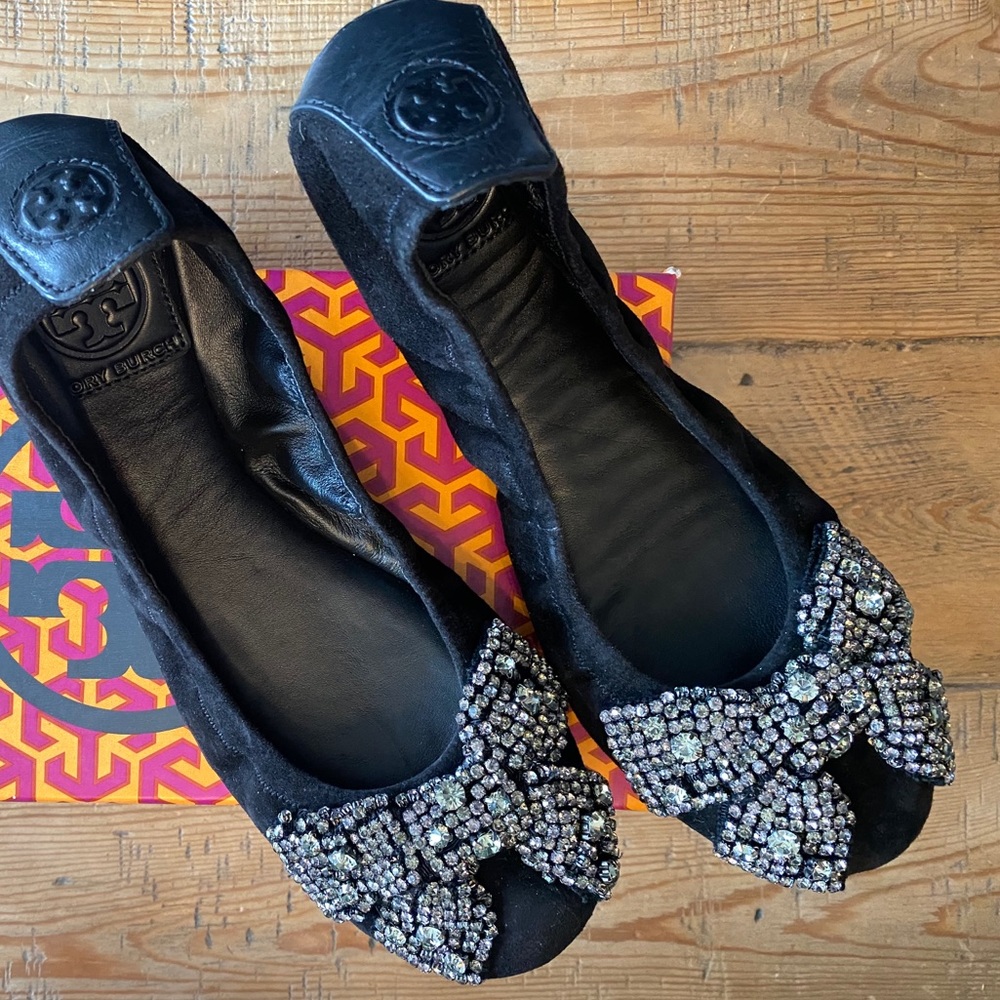 Tory Burch 🖤Soho Lux Suede LeatherBallet Flat